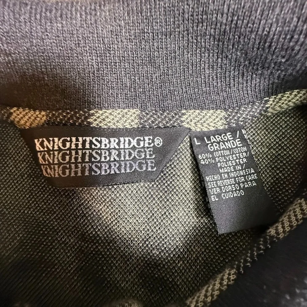 Knightsbridge Vintage Men's Plaid Long Sleeve Gray Cotton‎ Blend Polo Size L